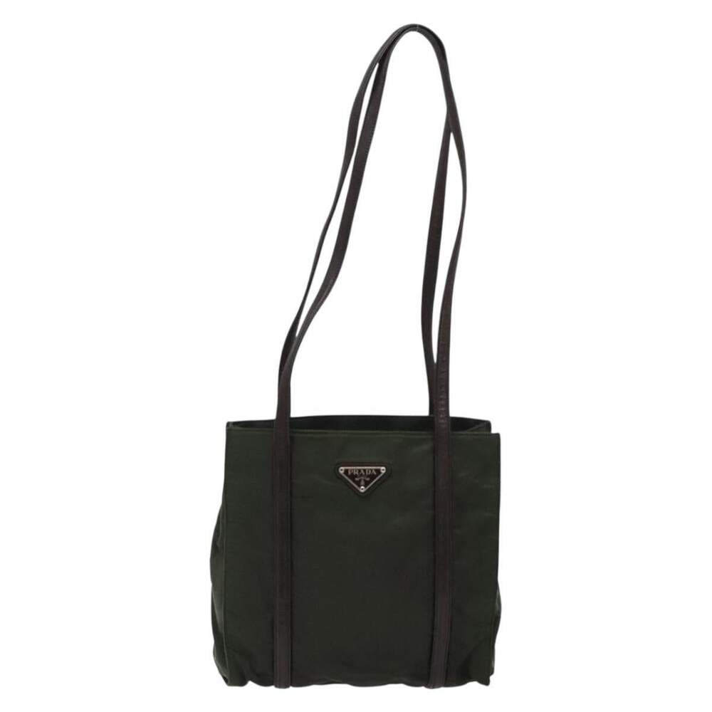 Prada Nylon Leather Shoulder Bag Khaki Green